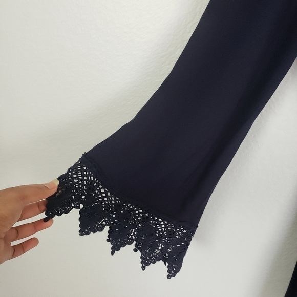 SAGE Faux Wrap Chrochet Long Sleeve Romper Navy Sz S Whimsigoth Stevie Nicks - Picture 3 of 10